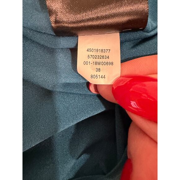 WHBM Teal Tie Front Sleeveless Blouse Ruched Side Polished Stretch Knit Sz M NEW - Picture 8 of 8